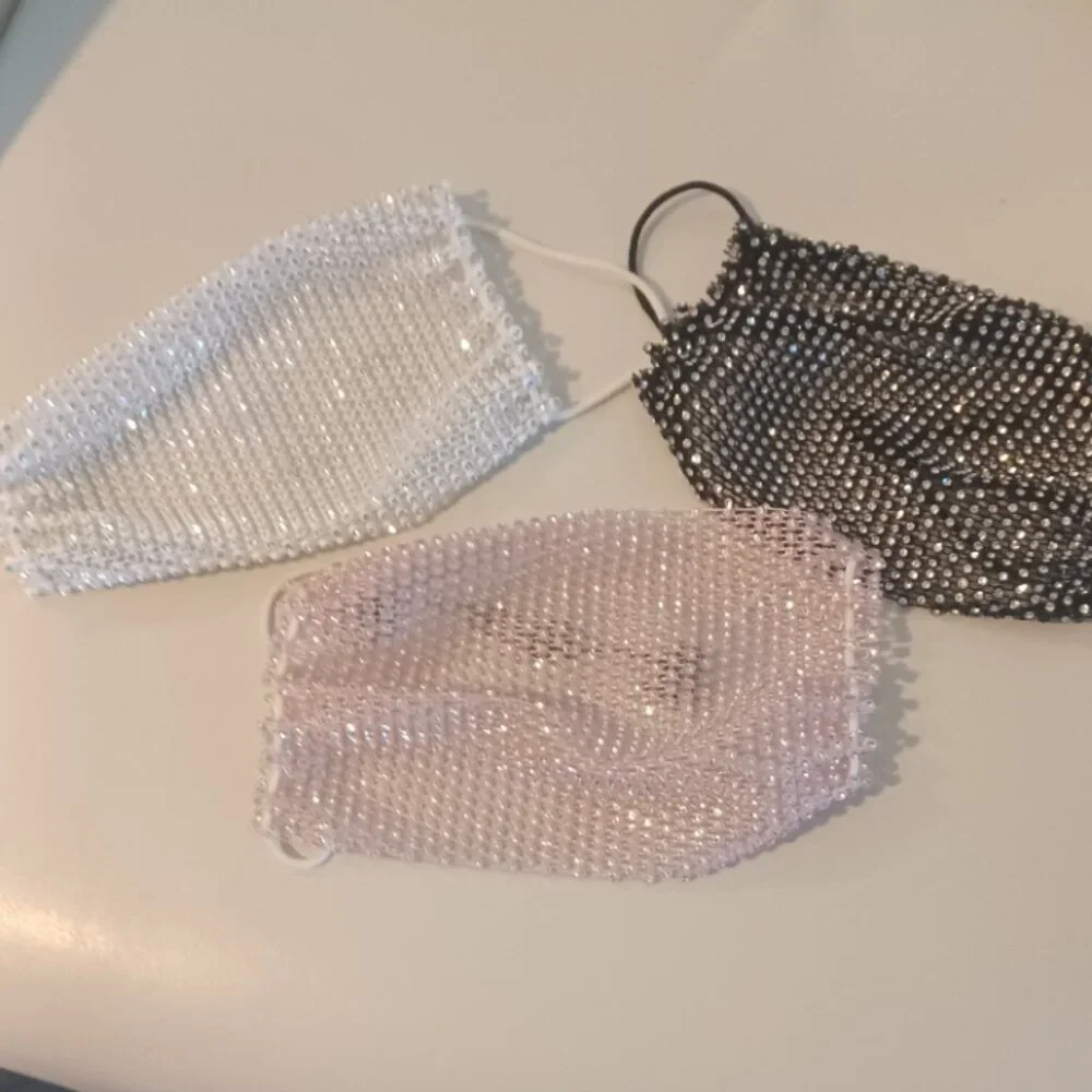 NEW Qty 3 Blingy Costume Halloween Party Face Masks Pink, Black & White